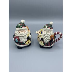 Jolly Santa Christmas Sugar and Creamer Set by Jay Imports, Signed, EUC